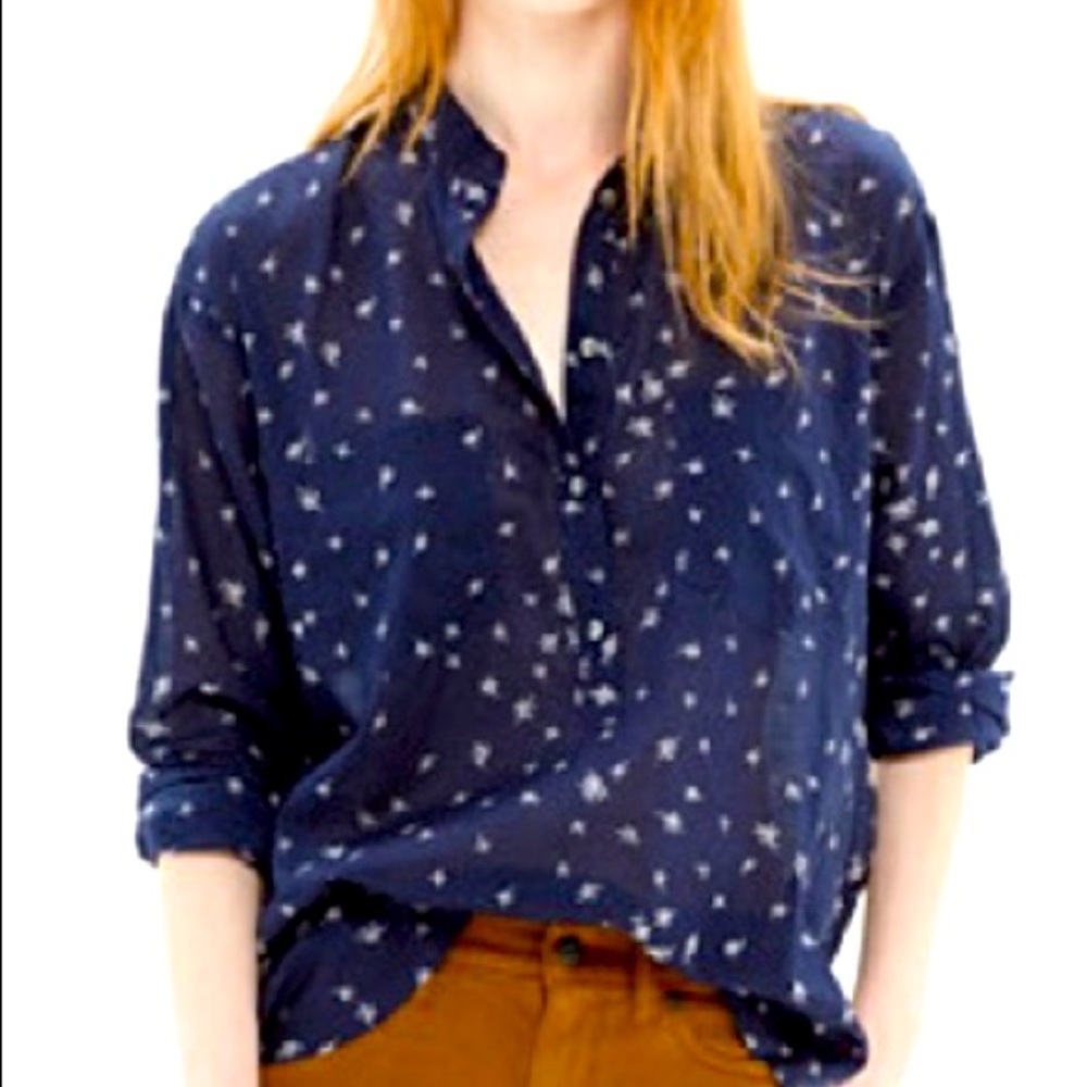 Madewell Collarless Rosebud-Scatter Navy Top.